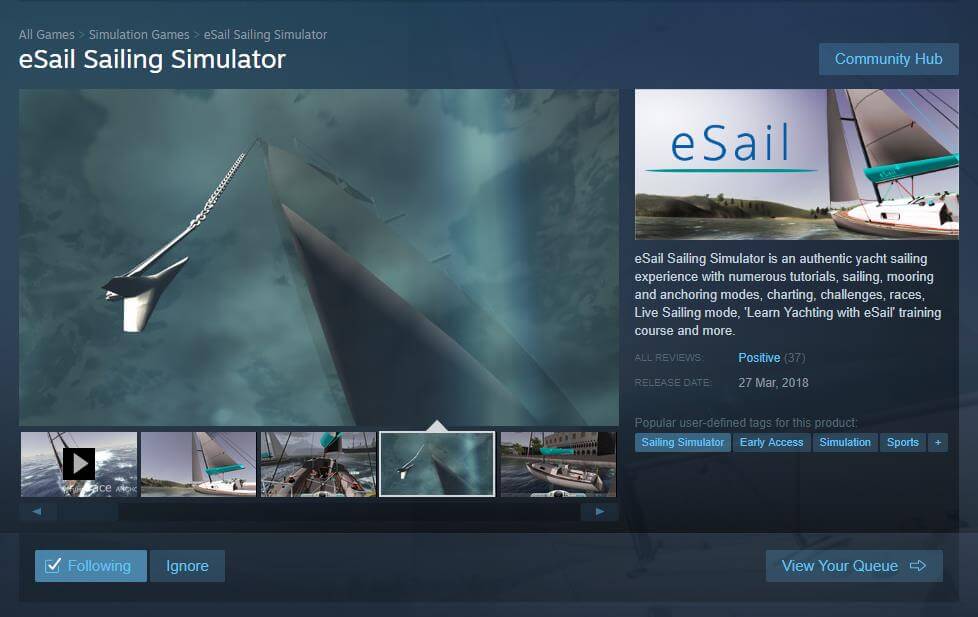 Simulador de vela eSail em Steam